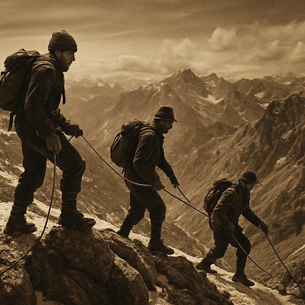 Montañistas pioneros en los Andes argentinos, imagen histórica